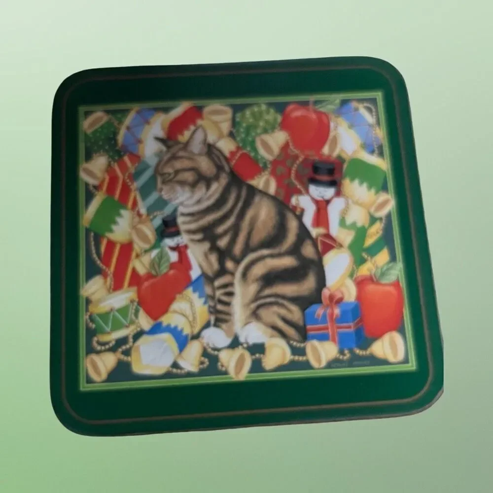 Set of 5 Pimpernel Christmas Cat Coaster Collection Cork Back Siamese Tabby B12